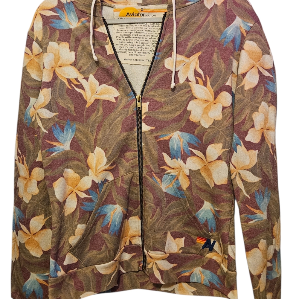 AVIATOR NATION KAUAI TROPICAL FLORAL HOODIE SIZE SMALL